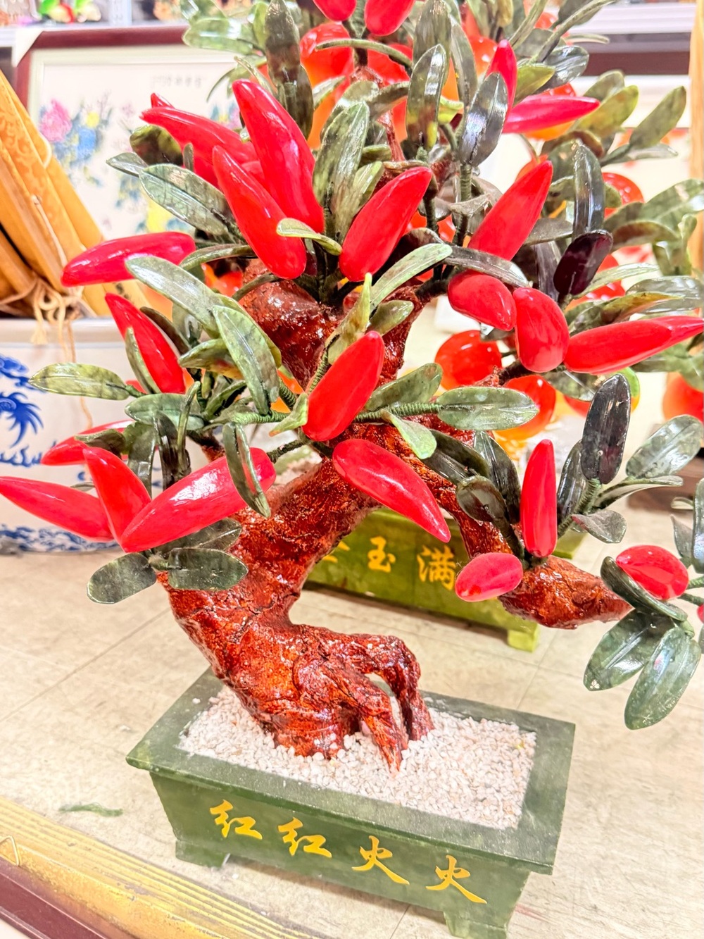 Red Jade Chili Tree Sculpture Decorative Bonsai